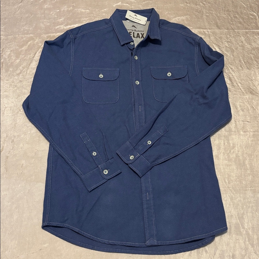 Tommy Bahama West Shore Flannel Colonial Blue Heather Size Large
